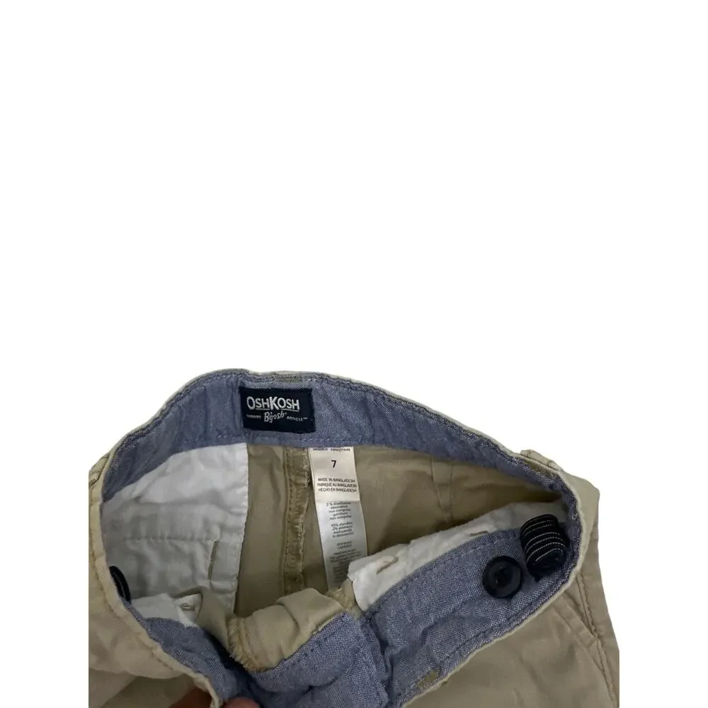 OshKosh Khaki Flat Front Adjustable Waist Chino Uniform Shorts Size Youth 7